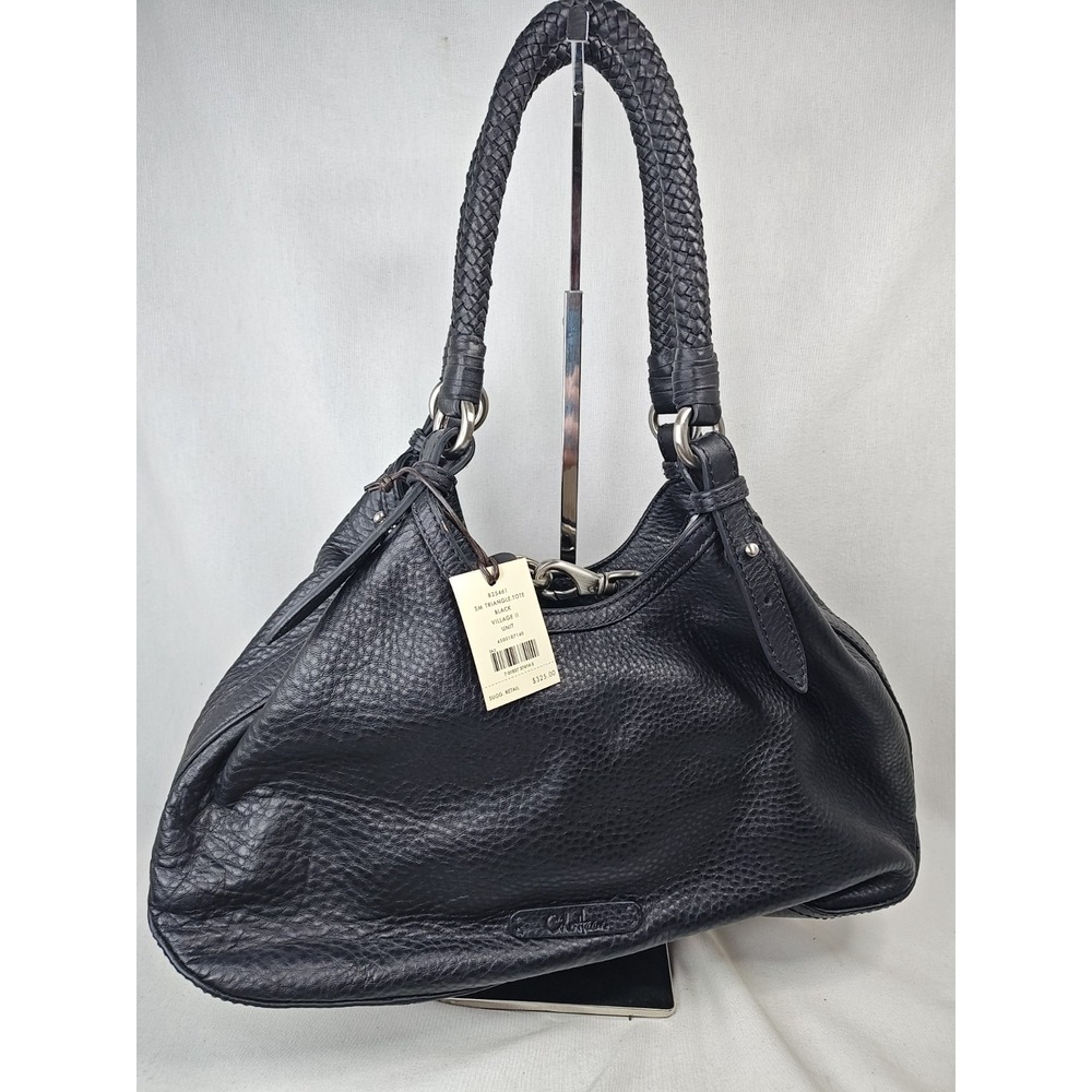 Cole Haan Village II Triangle Tote Black Pebbled Leather Shoulder Bag NWT